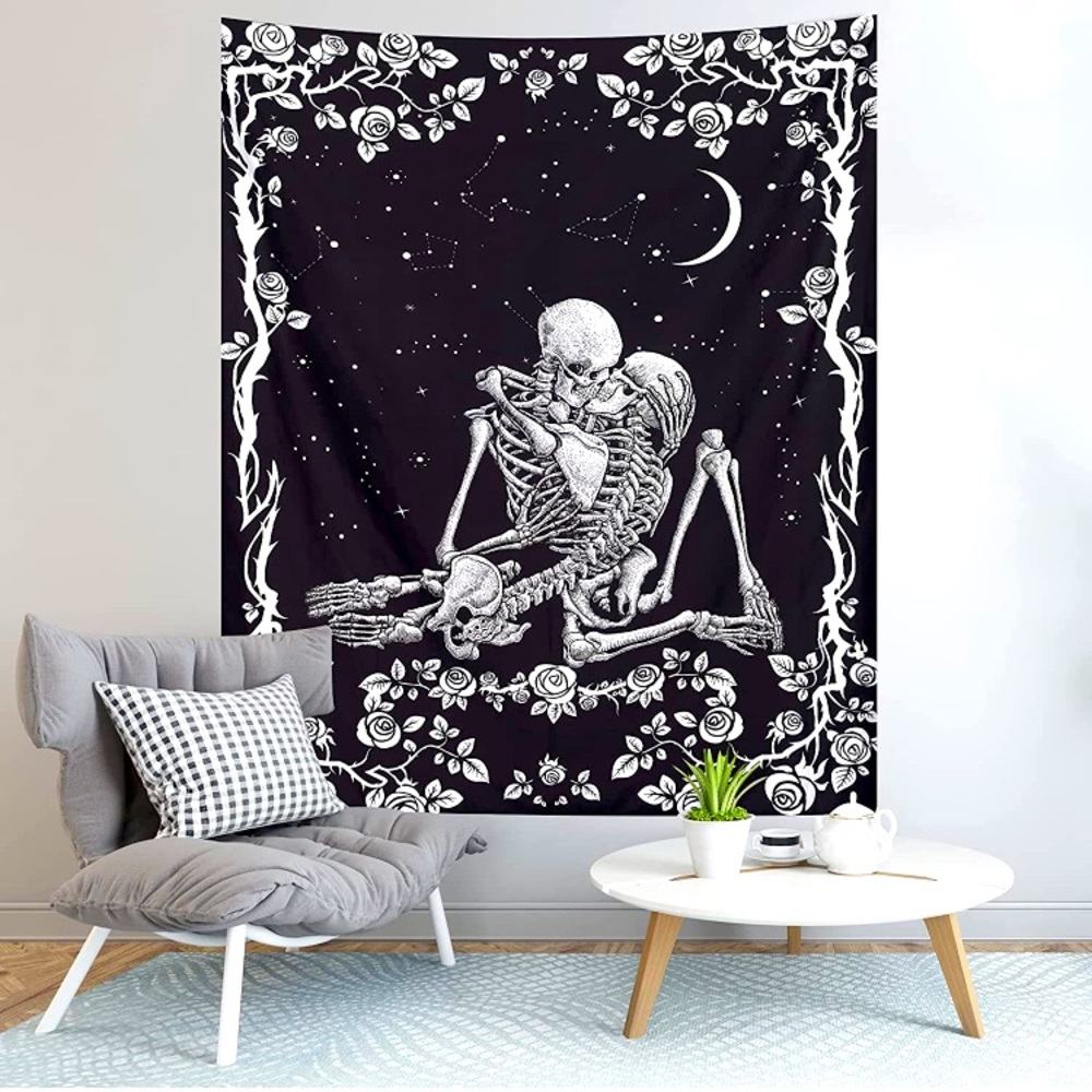 Black and White Love Aesthetic Wall tapestry Skeletons Halloween Inspired